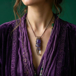 Clear Quartz and Amethyst Pendant Necklace -  Empath Protection Crystal Amulet