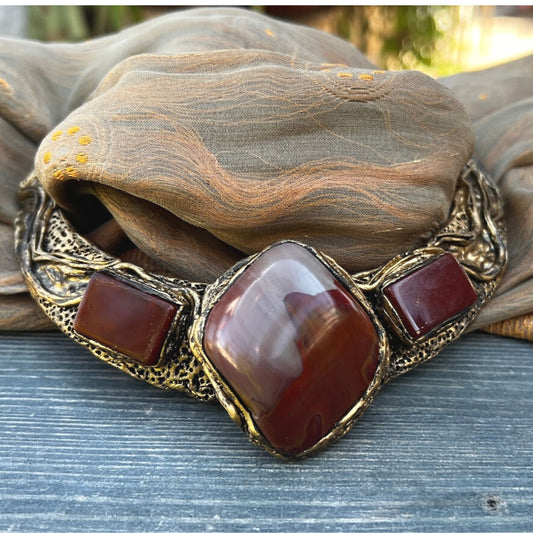 Collar choker necklace, Jasper & Carnelian chunky necklace, statement bib necklace