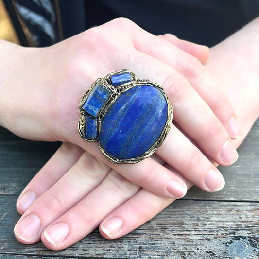 Statement Lapis lazuli ring, big stone ring, oversize chunky ring, huge modern ring