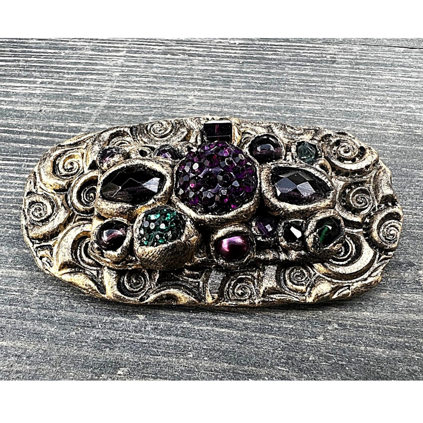 Statement purple crystal brooch, oval unique brooch