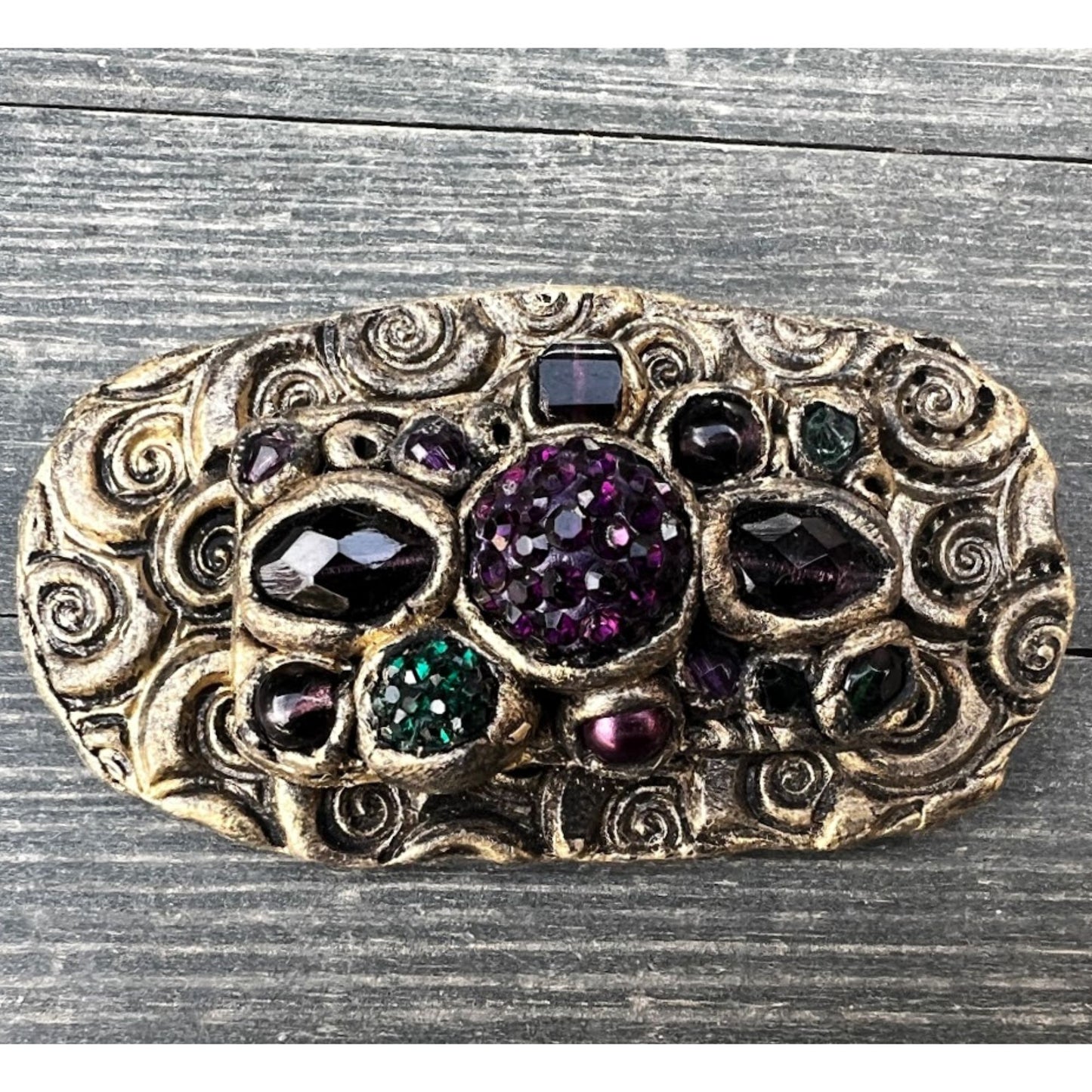 Statement purple crystal brooch, oval unique brooch