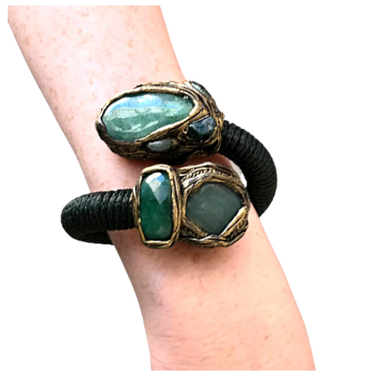 Jade & green Aventurine flexible cuff bracelet