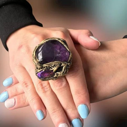 Amethyst & Peacock Ore ring