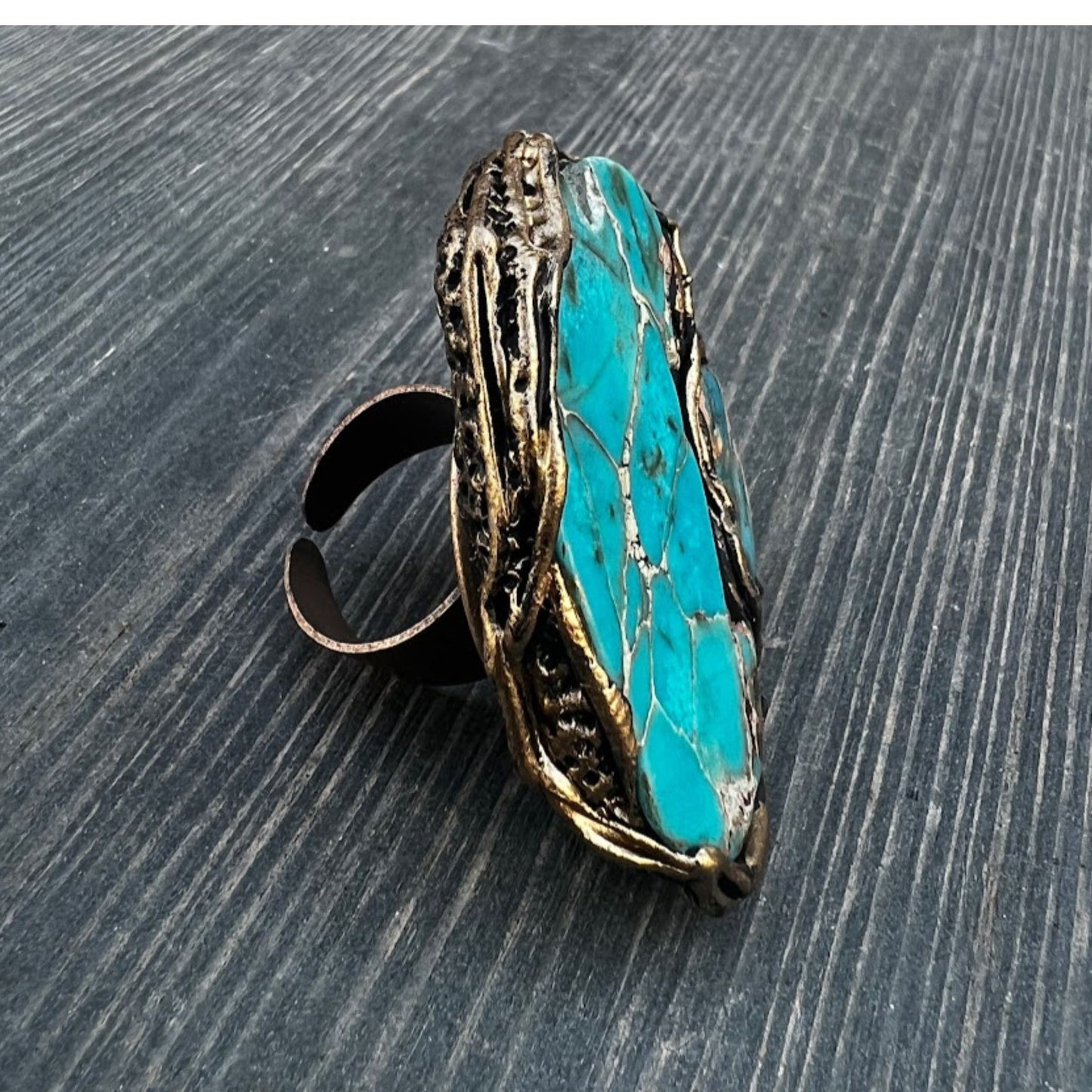Blue Turquoise and Jasper Large Stone Chunky Ring, Oversized Cocktail Ring