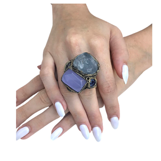 Celestite & Chalcedony ring