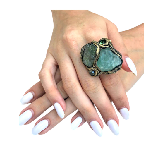 Fluorite & green Apatite ring