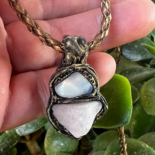 Raw crystal necklace, Rose Quartz pendant, Opal choker