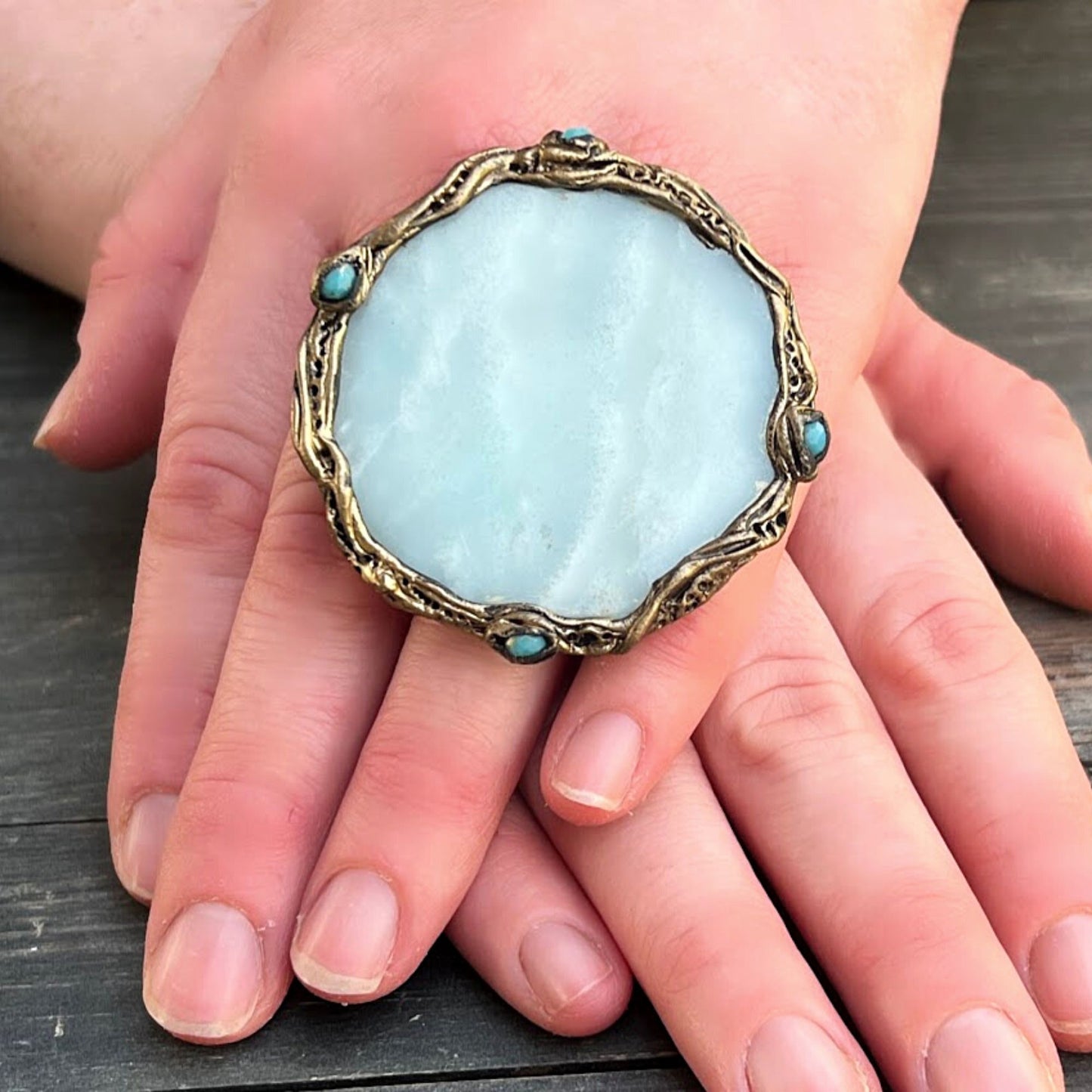 Chunky stone ring, big circle Amazonite ring, huge large round ring, oversized ring