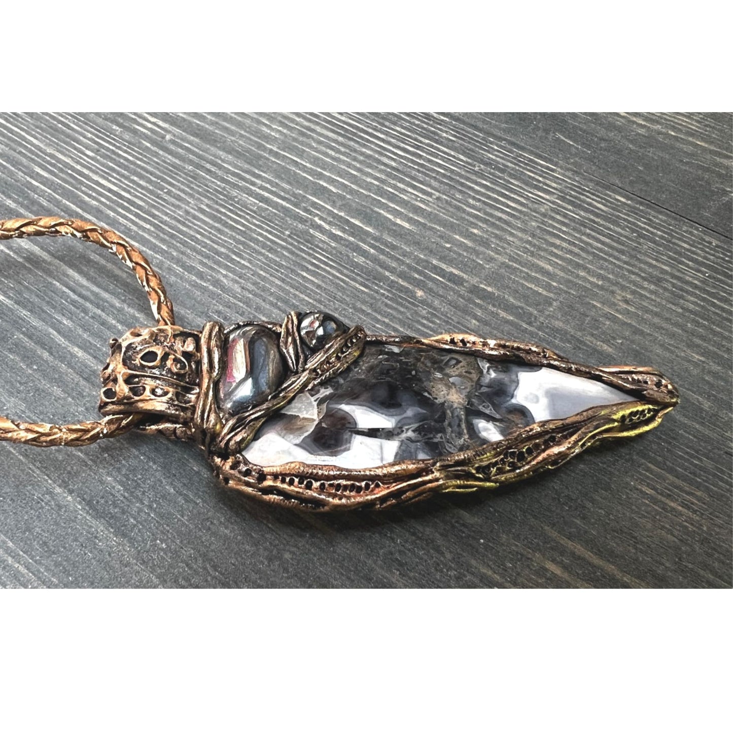 Large stone triangle pendant, Jasper & Hematite necklace,