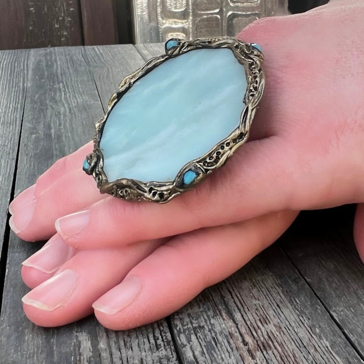 Chunky stone ring, big circle Amazonite ring, huge large round ring, oversized ring