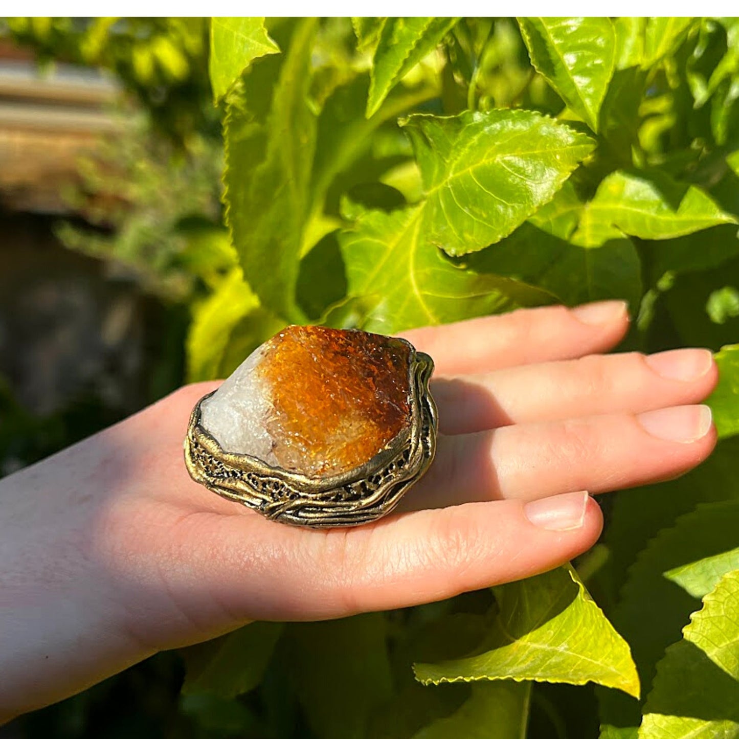 Large Citrine ring, big chunky stone ring, good luck ring