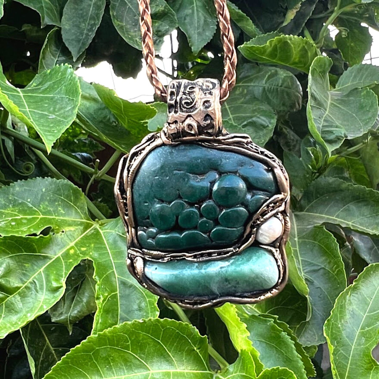 Malachite necklace, green Aventurine necklace, large stone pendant, rare stone necklace