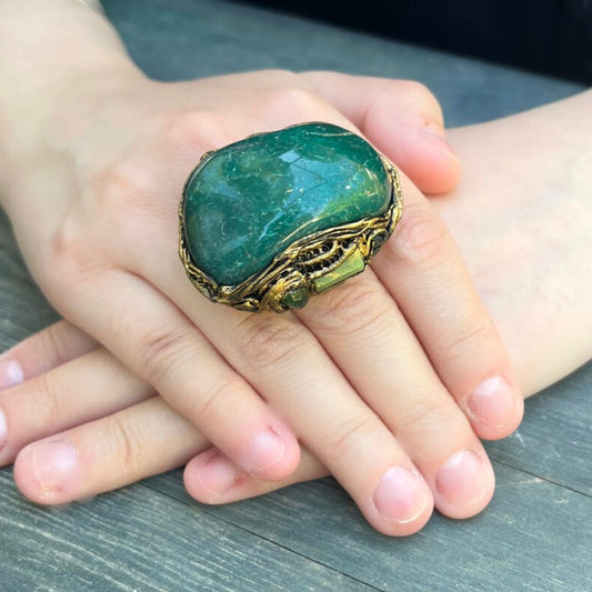 Green statement Jadeite ring, chunky stone ring, big rings for women