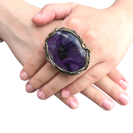 Oval Amethyst ring, big chunky stone ring, statement huge oversize ring