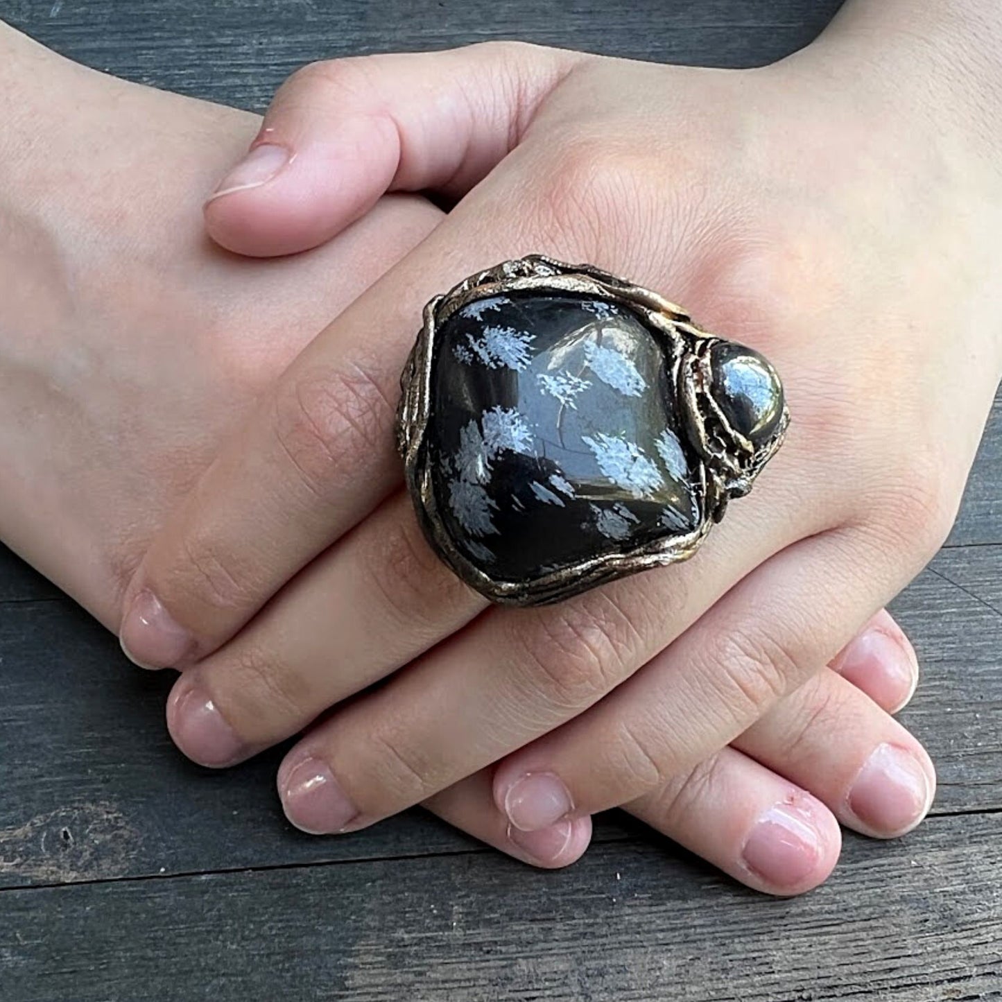 Big black stone ring, Obsidian ring, Hematite ring, chunky cocktail ring