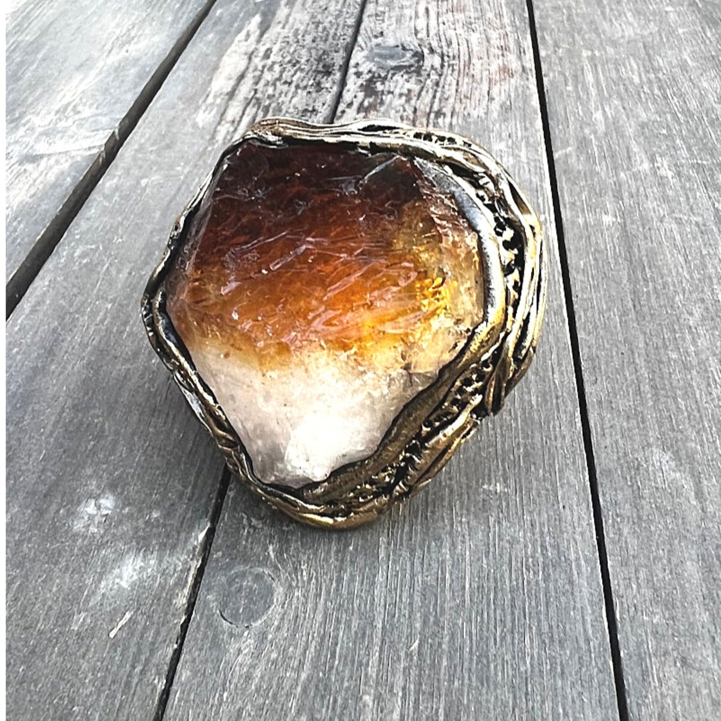 Large Citrine ring, big chunky stone ring, good luck ring