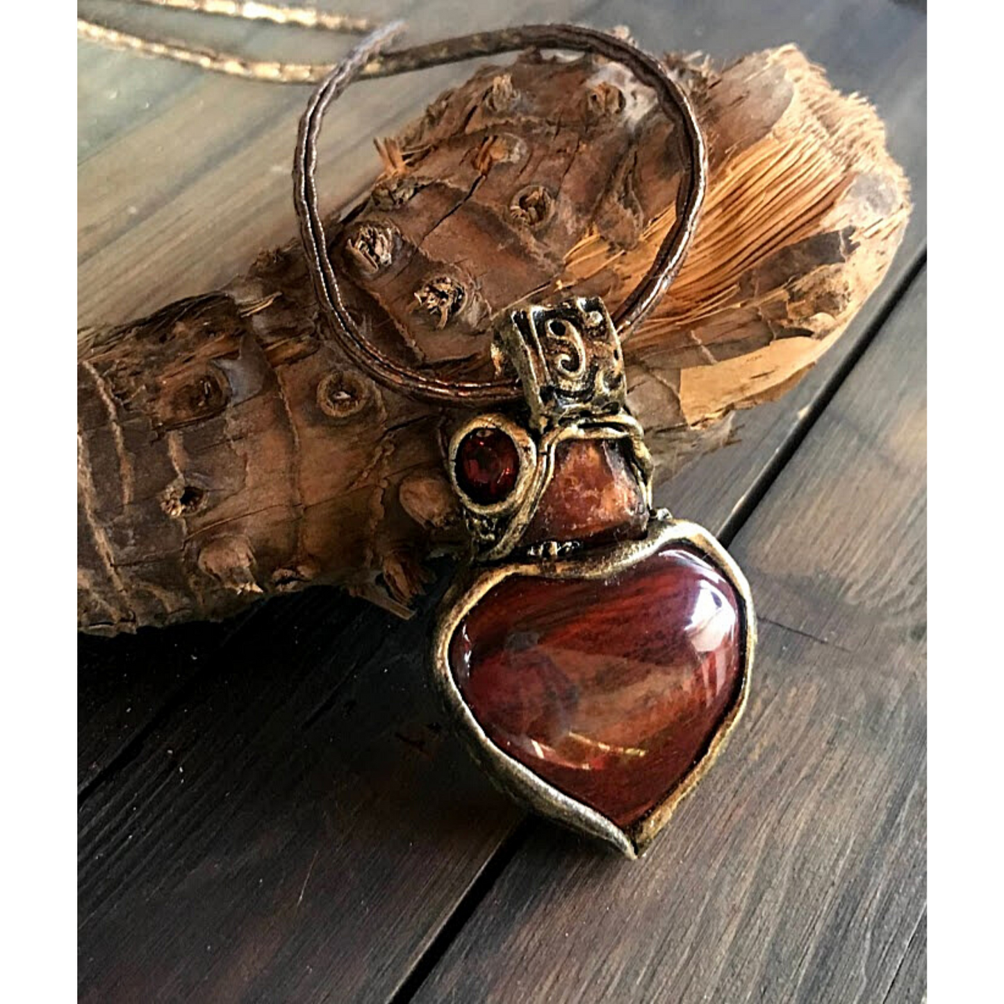 Petrified Wood & raw Carnelian pendant necklace