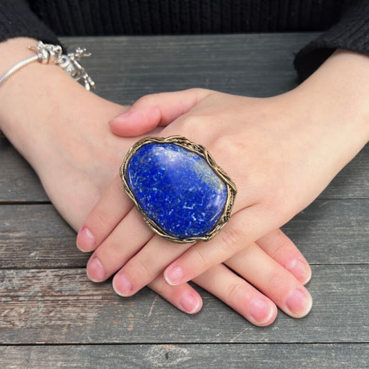 Lapis lazuli ring, big stone ring, statement chunky ring, huge modern ring