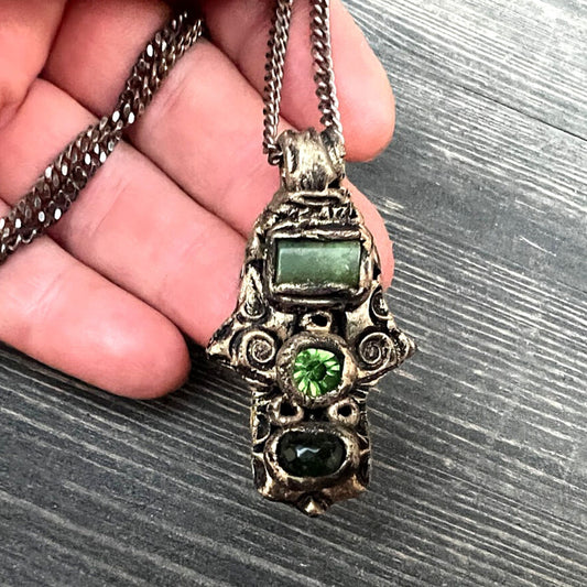 Hamsa necklace, good luck necklace, green Jade pendant