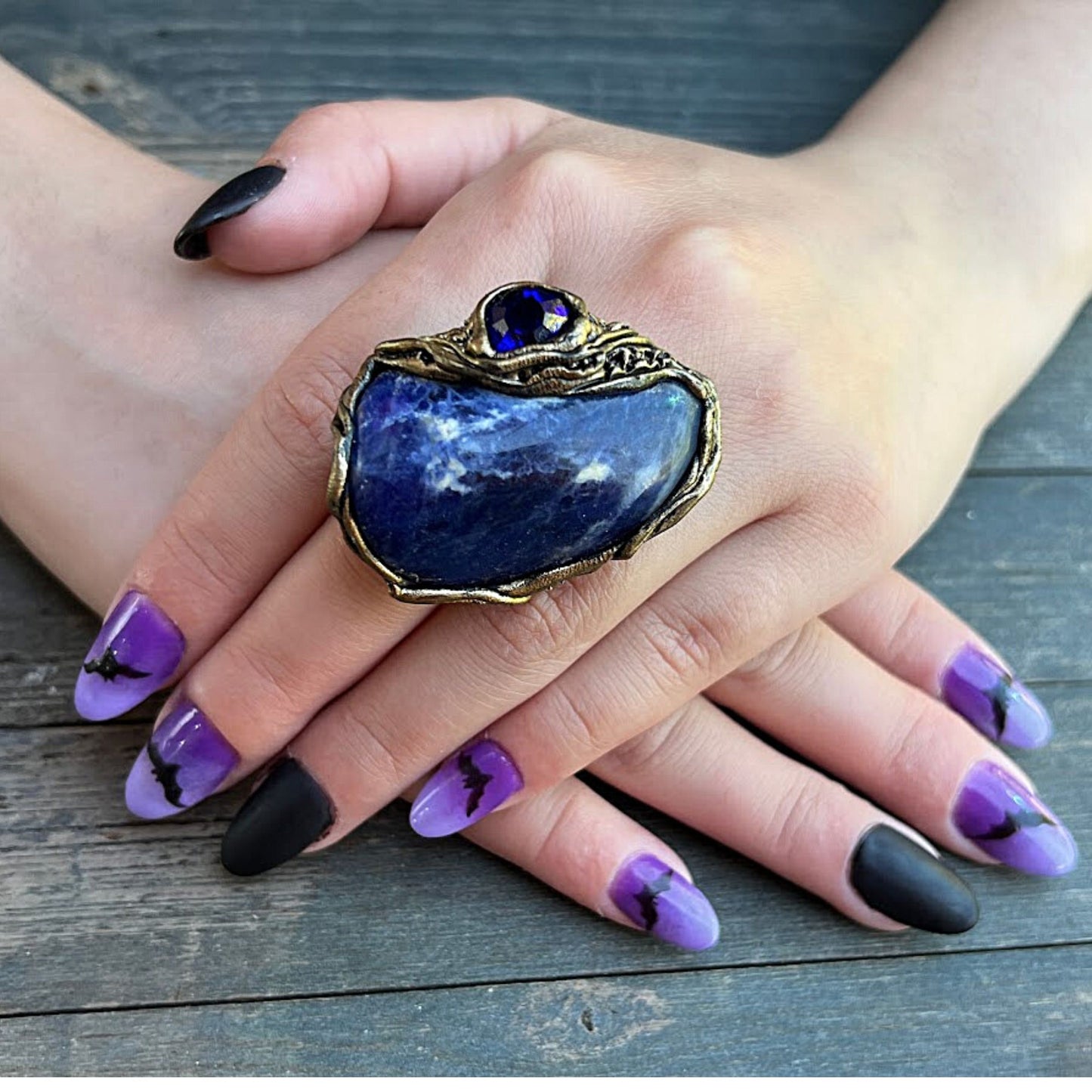Blue big chunky stone ring, Sodalite ring, statement cocktail ring, large stone ring