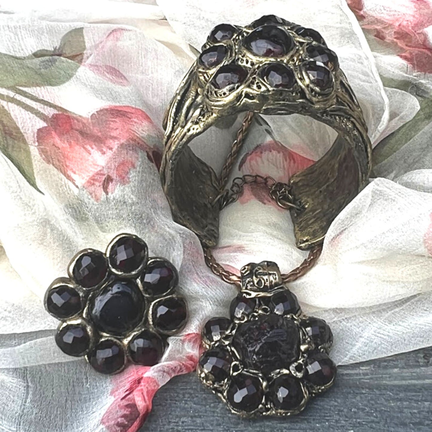 Statement Garnet ring, big chunky stone ring, raw crystal ring, large cocktail ring, huge flower ring