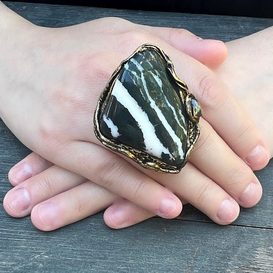 Jasper ring, big rings for women, chunky stone ring, cocktail ring, oversize huge ring