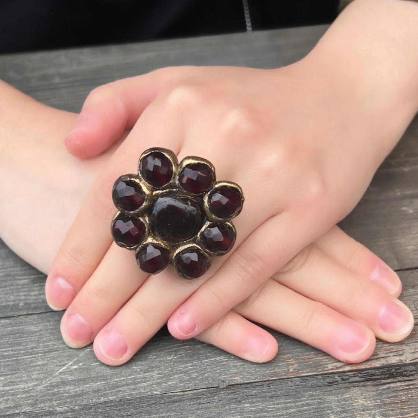 Statement Garnet ring, big chunky stone ring, raw crystal ring, large cocktail ring, huge flower ring