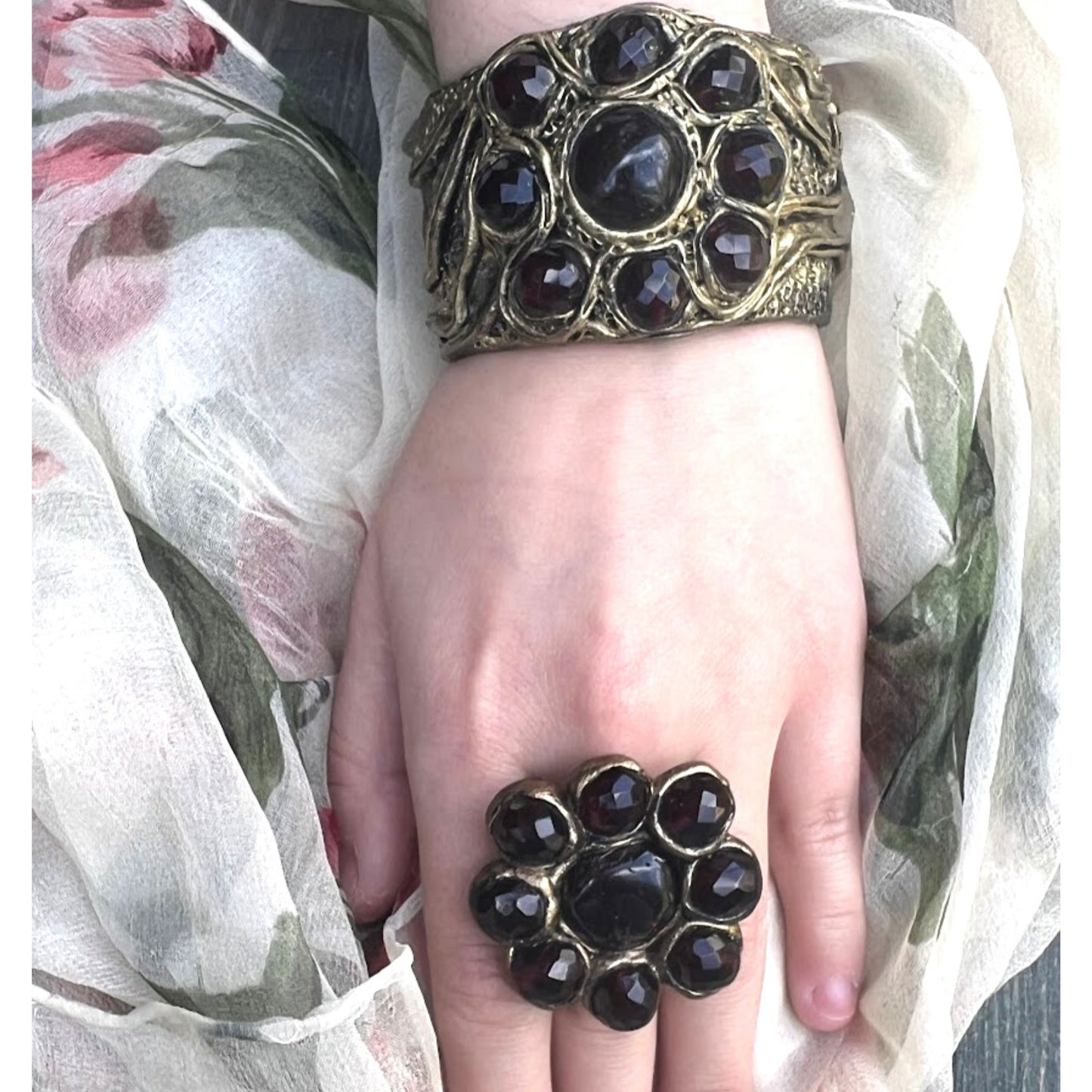 Statement Garnet ring, big chunky stone ring, raw crystal ring, large cocktail ring, huge flower ring