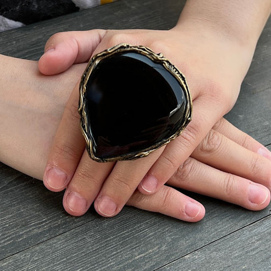 Big black stone ring, chunky stone ring, Agate ring, cocktail ring, oversize huge ring