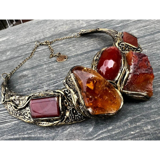 Citrine & Carnelian choker collar necklace