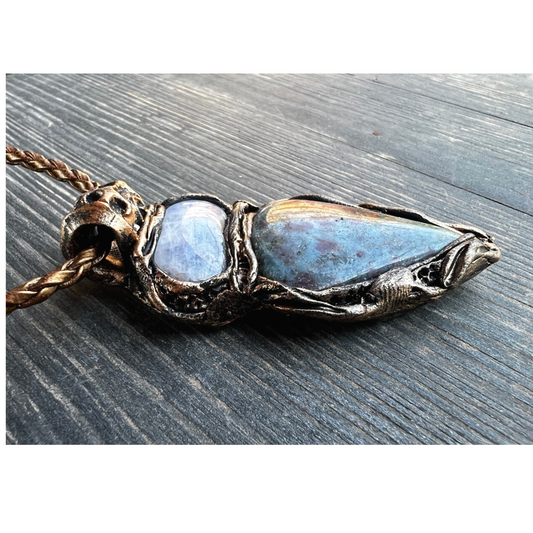 Rainbow Opal and Ruby Kyanite teardrop pendant necklace