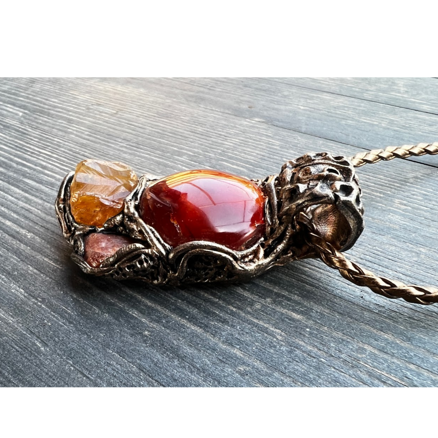 Carnelian pendant, natural Citrine Sunstone talisman necklace