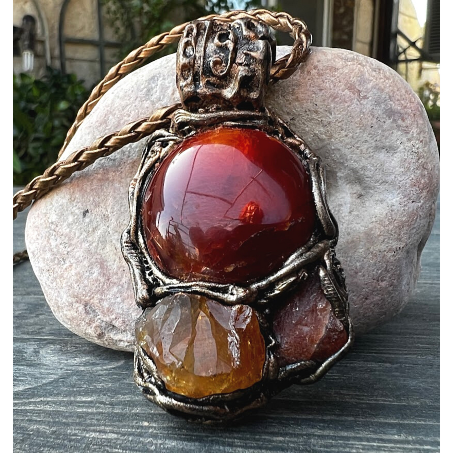 Carnelian pendant, natural Citrine Sunstone talisman necklace