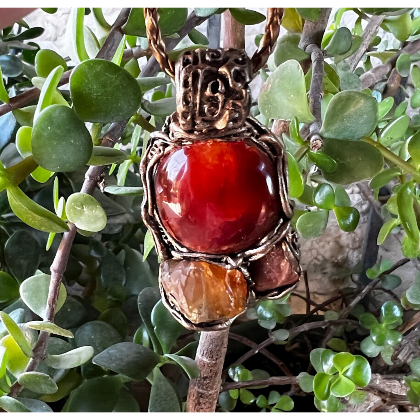 Carnelian pendant, natural Citrine Sunstone talisman necklace