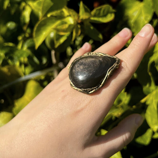 Sheen Obsidian ring, big stone ring, chunky stone ring, large cocktail ring, oversize huge ring