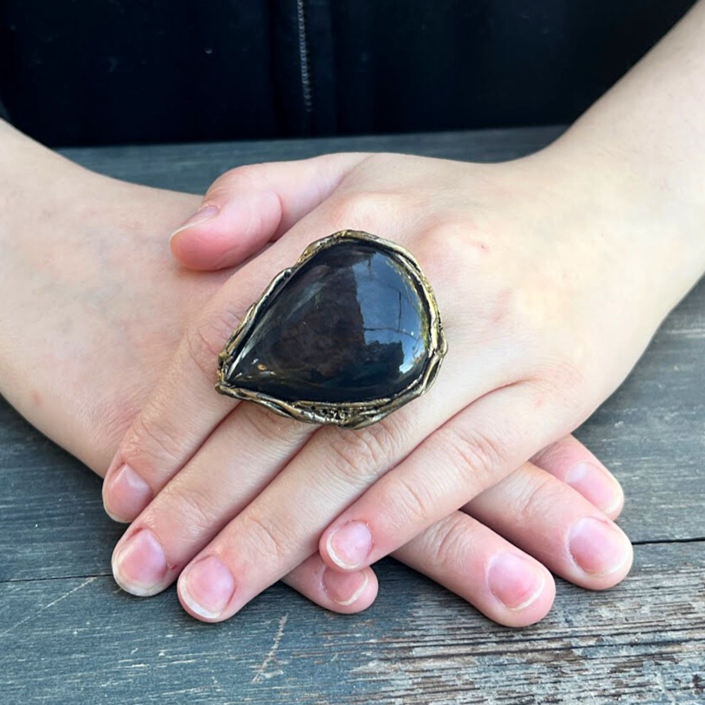 Sheen Obsidian ring, big stone ring, chunky stone ring, large cocktail ring, oversize huge ring