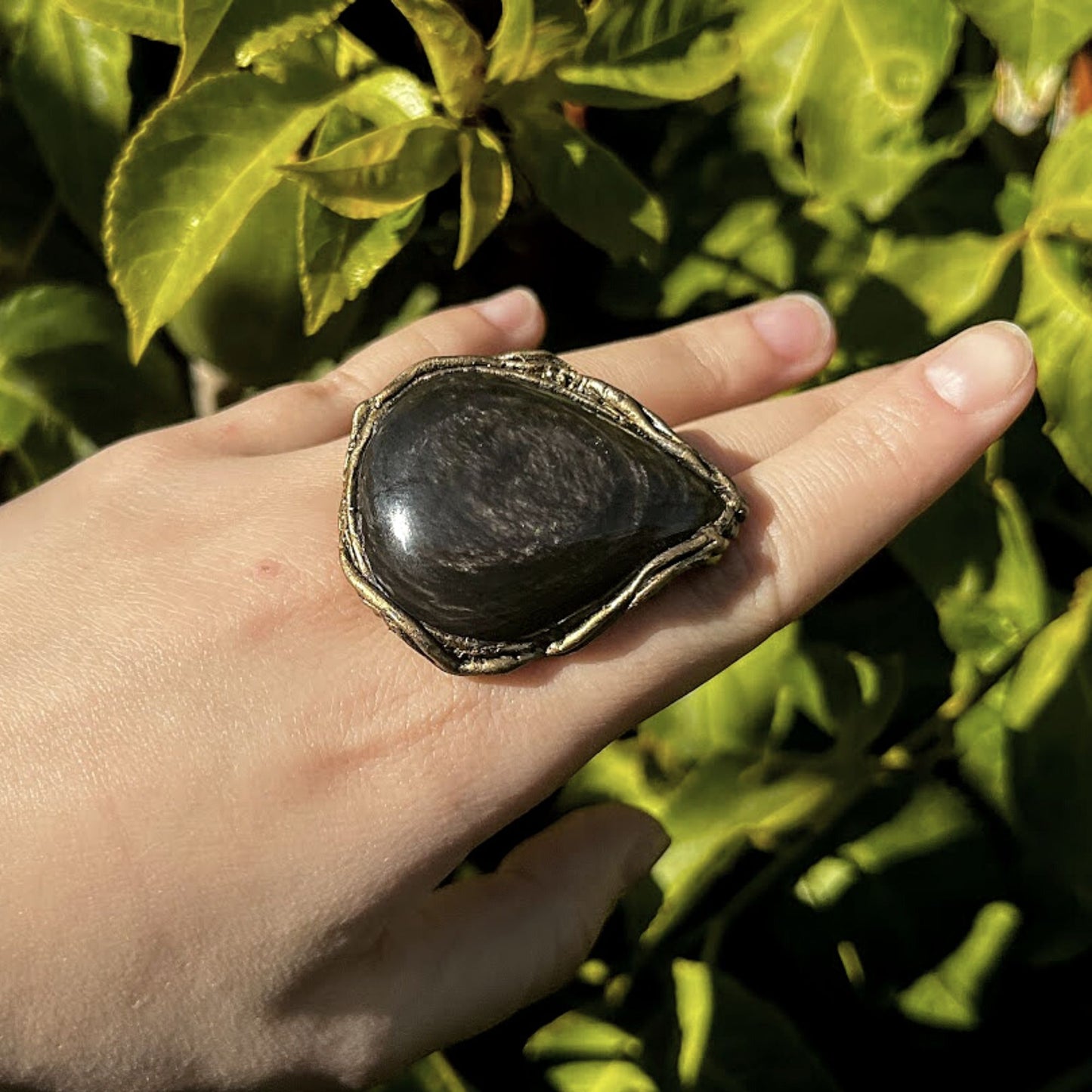 Sheen Obsidian ring, big stone ring, chunky stone ring, large cocktail ring, oversize huge ring