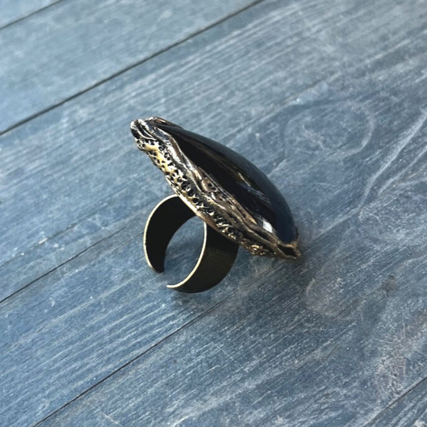 Sheen Obsidian ring, big stone ring, chunky stone ring, large cocktail ring, oversize huge ring