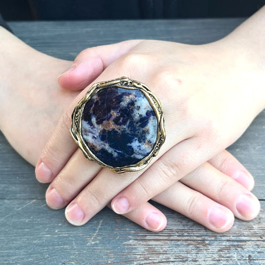 Sodalite Chunky Large Round Stone Ring, Oversized Big Cocktail Ring