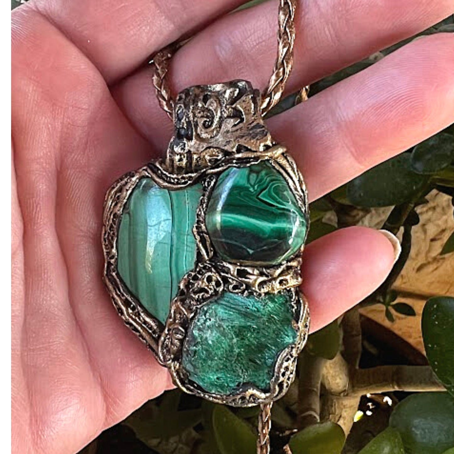 Malachite necklace, green Jade pendant, raw crystal necklace