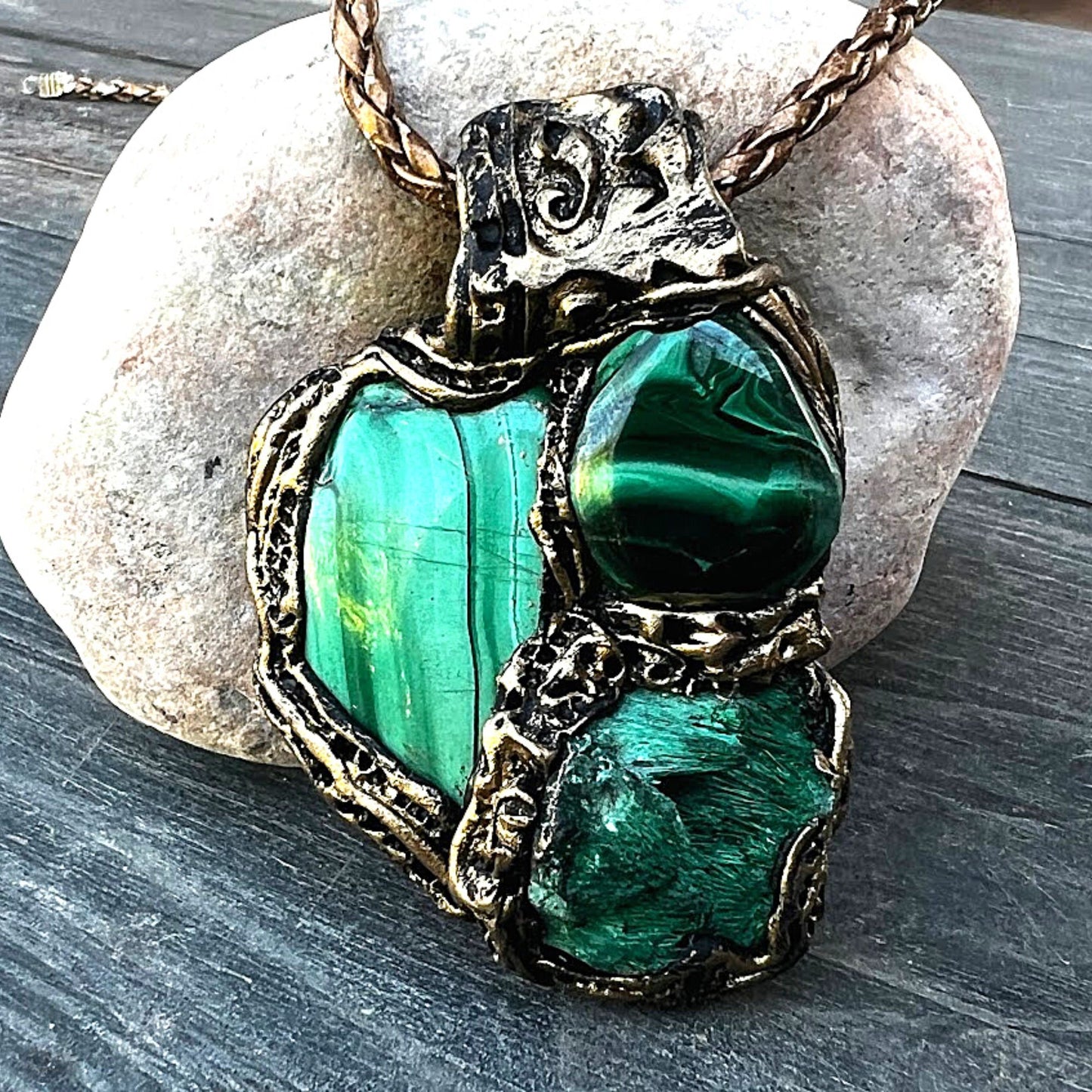 Malachite necklace, green Jade pendant, raw crystal necklace