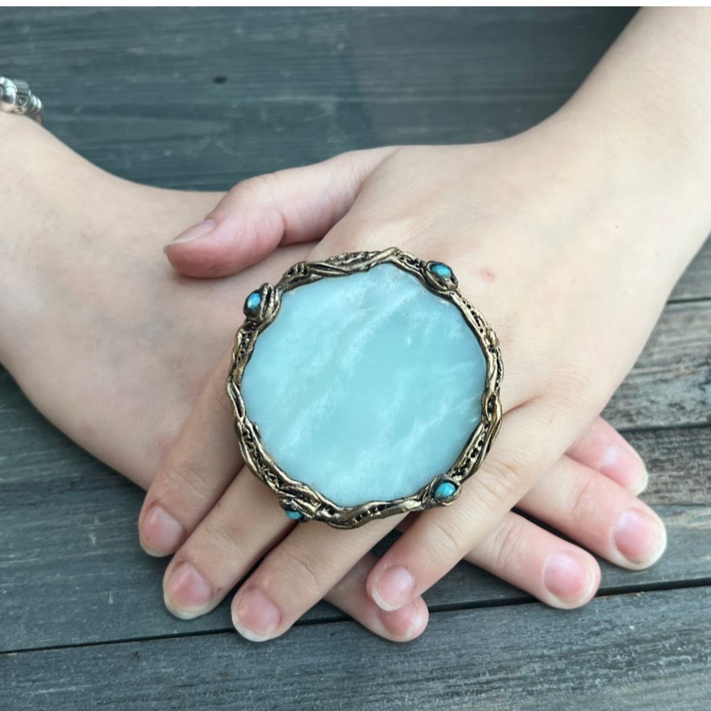 Chunky stone ring, big circle Amazonite ring, huge large round ring, oversized ring