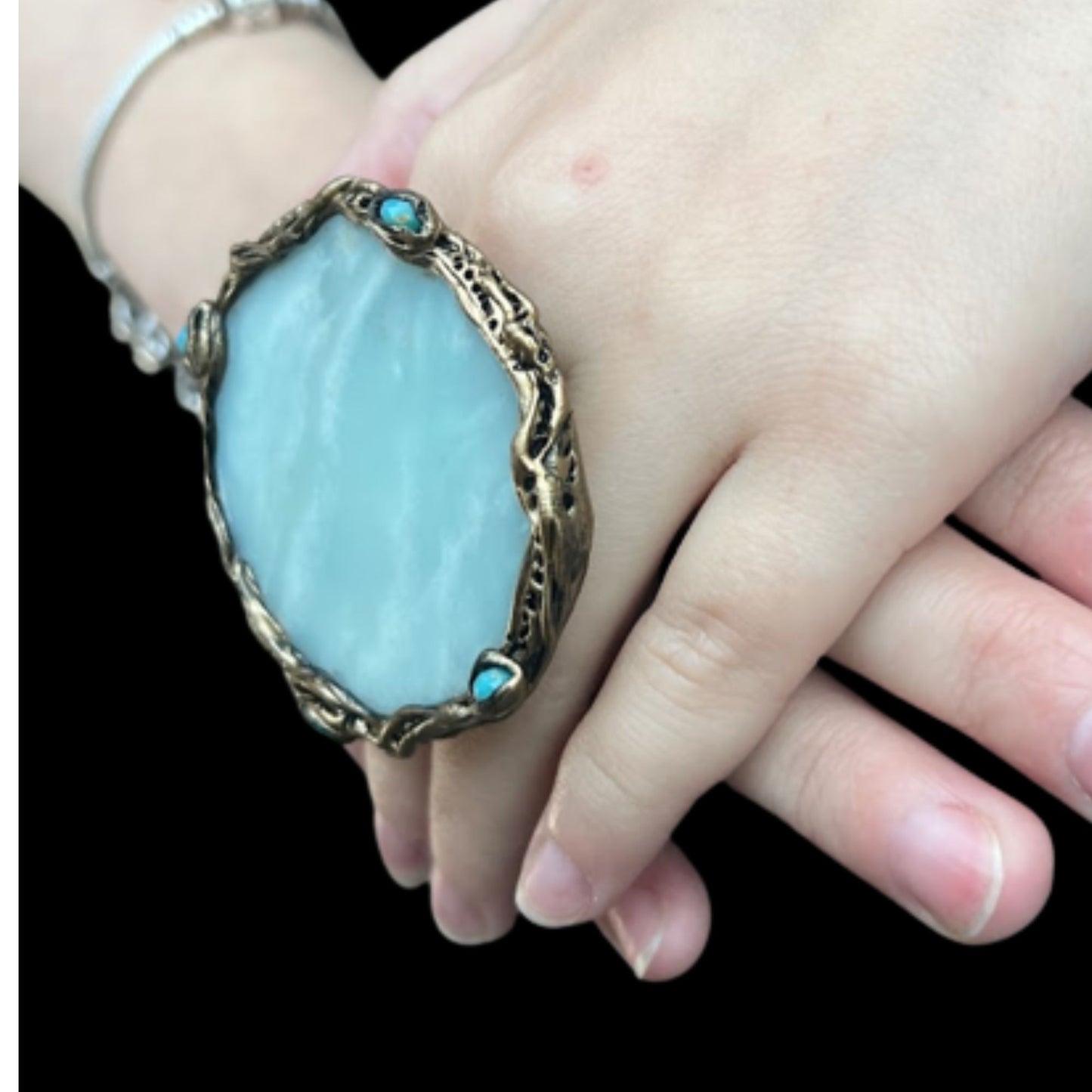 Chunky stone ring, big circle Amazonite ring, huge large round ring, oversized ring