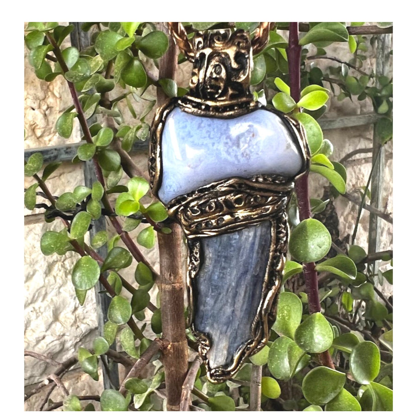 Kyanite necklace, Blue lace Agate necklace, raw stone necklace, one piece necklace