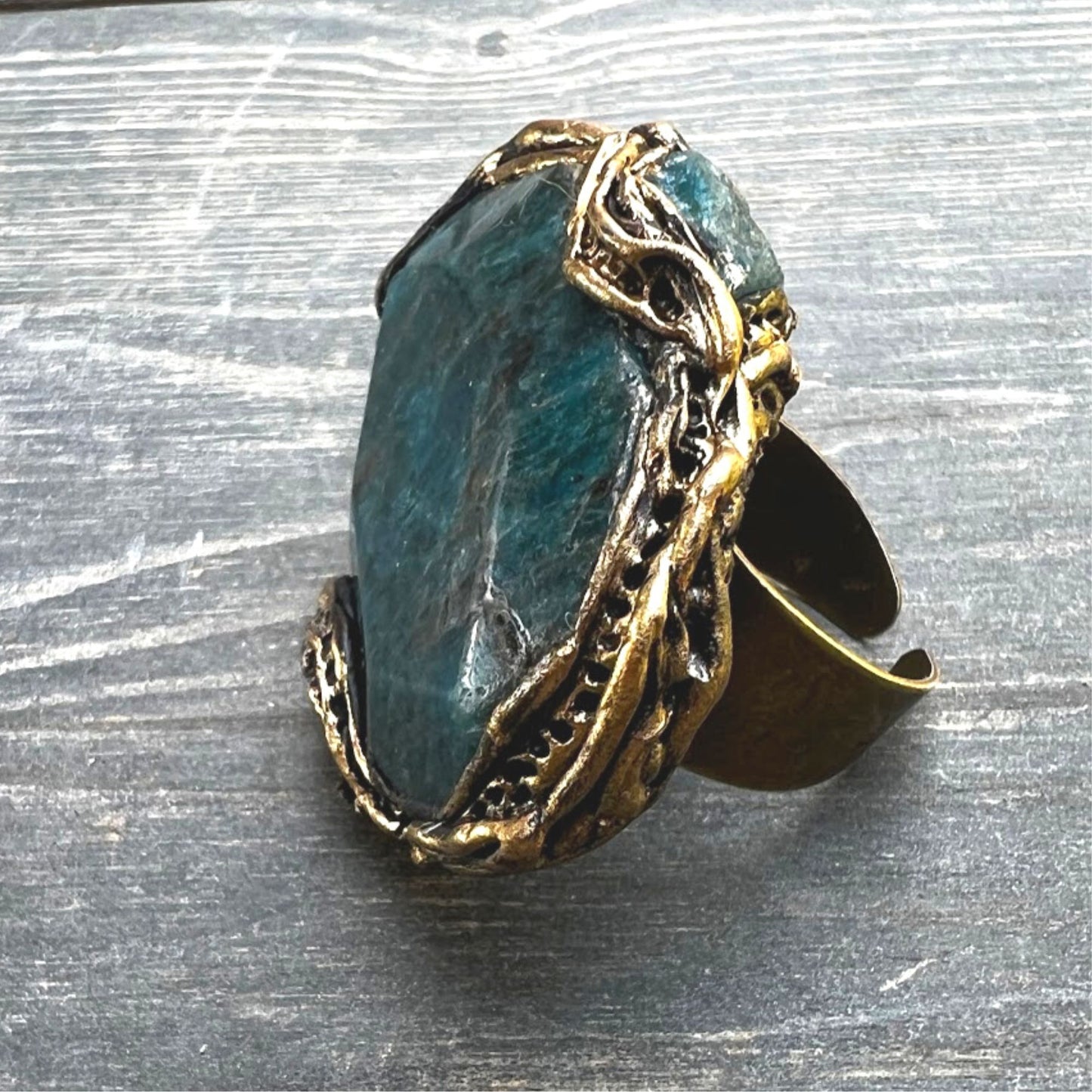 Blue Apatite ring, big stone ring, statement chunky stone ring