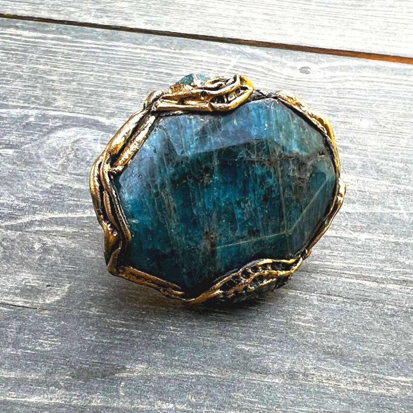 Blue Apatite ring, big stone ring, statement chunky stone ring