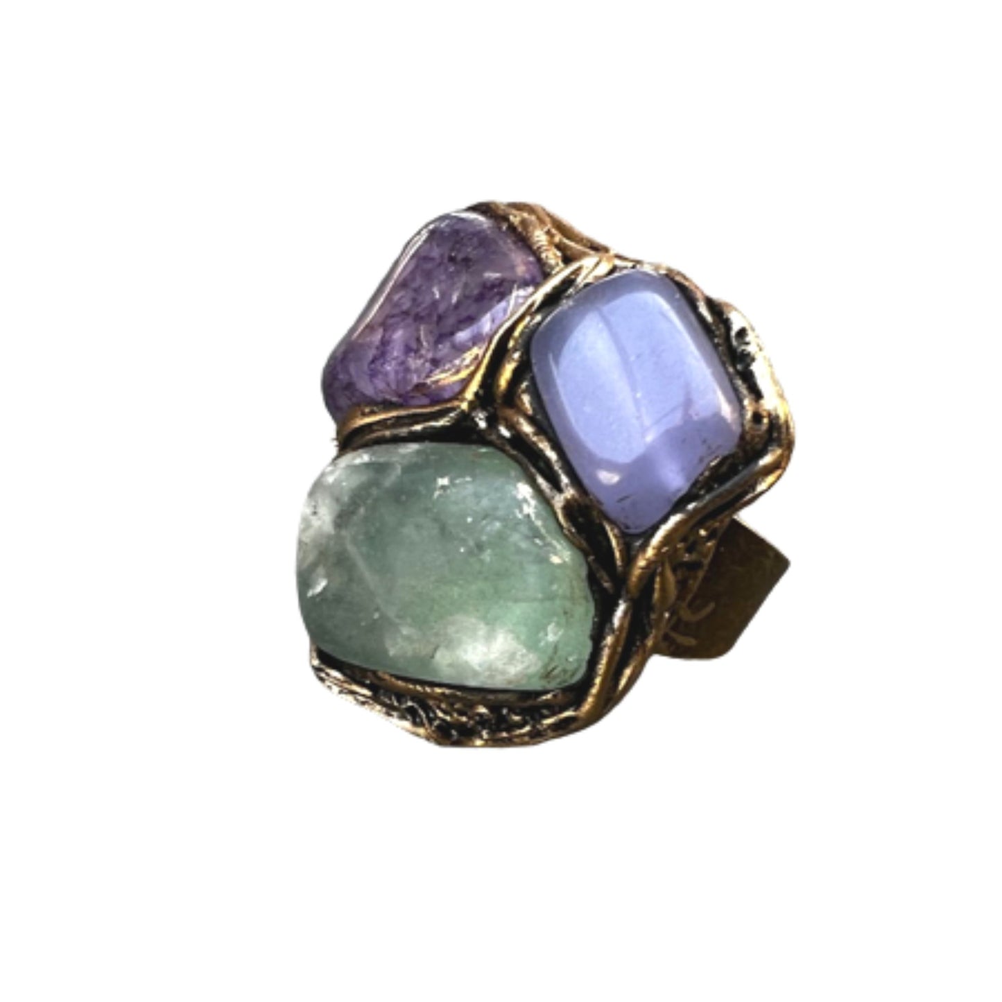 Chunky stone ring, Raw crystal ring, statement large cocktail ring, Chalcedony & Fluorite ring