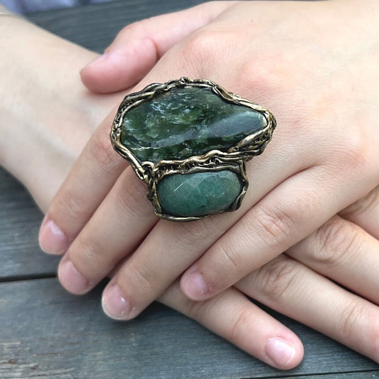 Jade ring, Big Green Aventurine ring, chunky stone ring, oversize cocktail ring