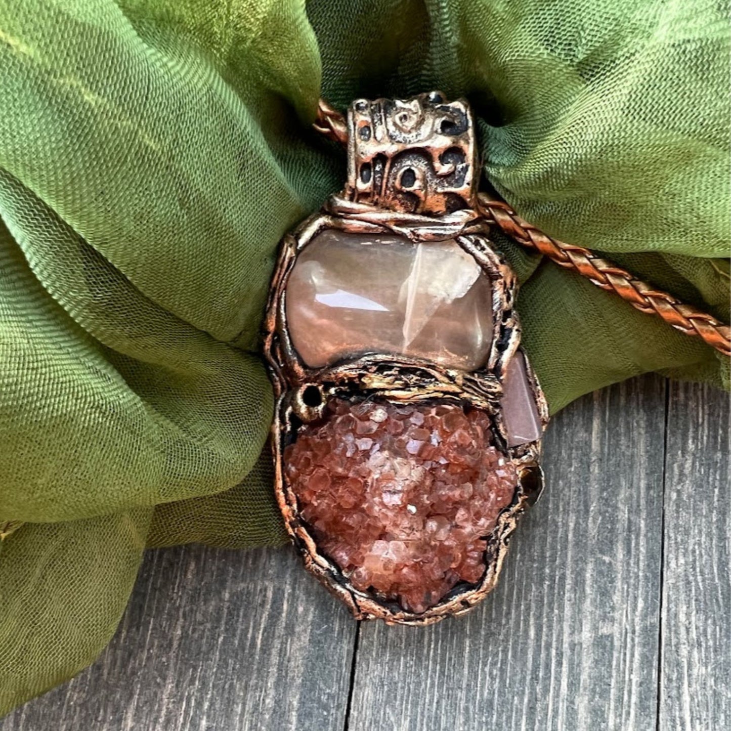 Raw crystal necklace, Moonstone, Aragonite & Sunstone necklace