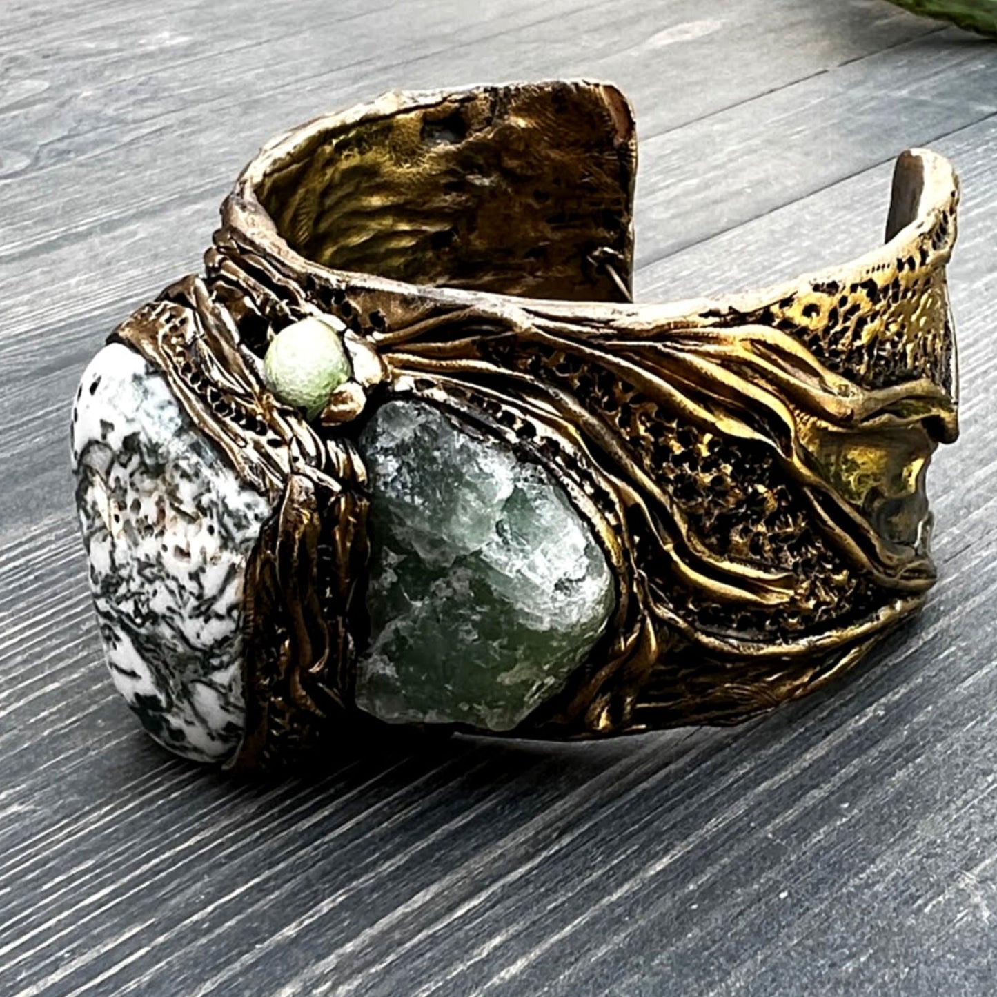 Cuff bracelet, Green Aventurine chunky boho bracelet, Tree Agate gemstone bangle,